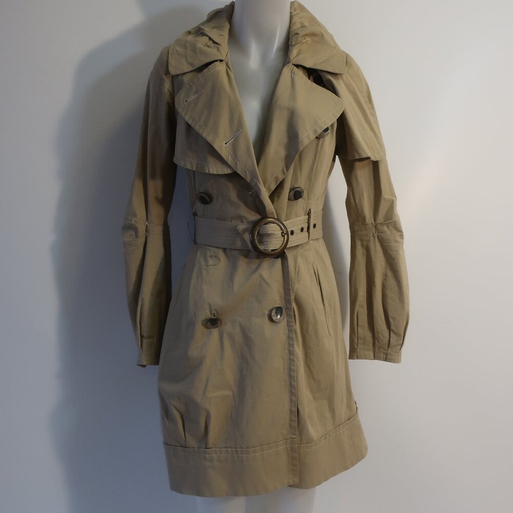Womens Tracy Reese New York Tan Belted Trench Coat Jacket 2